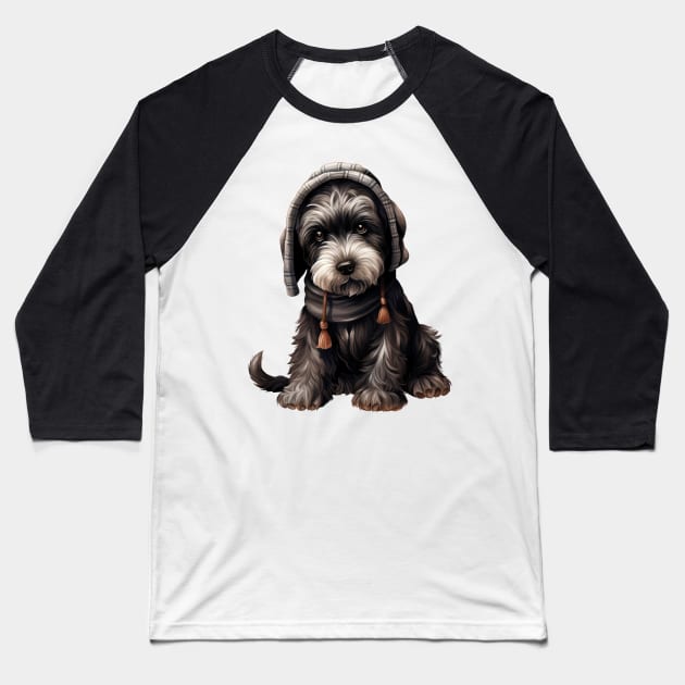 Winter Giant Schnauzer Dog Baseball T-Shirt by Chromatic Fusion Studio